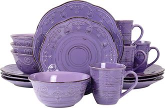 Elama Rustic Birch 16 Piece Stoneware Dinnerware Set in Purple at Nordstrom