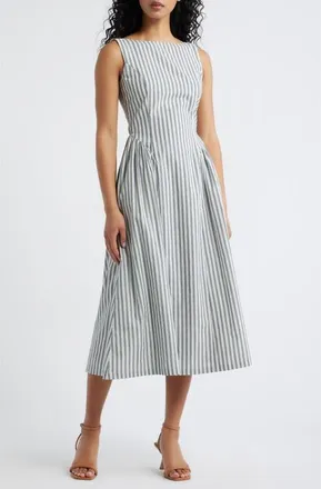 Lulus Olea Stripe Midi Dress in Navy/White at Nordstrom, Size X-Small