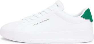 Tommy Hilfiger Heren-sportschoenen van Pebble Grain Court-leer (Wit, Groen)