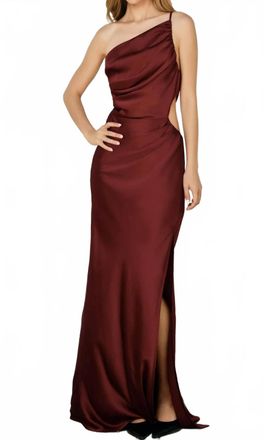 Dress Forum Dull Satin One Shoulder Ruched Maxi Dress In Red