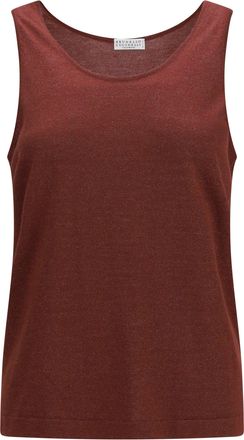 Brunello Cucinelli Womens Luminous Knit Tank Top Red Bean Cashmere (capra Hircus)