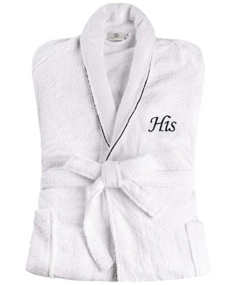 Superior Adult White Embroidered His Highly Absorbent Fluffy Bathrobe