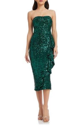 Dress The Population Alexis Sequin Strapless Sheath Dress in Deep Emerald at Nordstrom Rack, Size X-Large