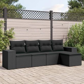 vidaXL Vidaxl - Set De Muebles De Jard&iacute;n 5 Pzas Y Cojines Rat&aacute;n Sint&eacute;tico Negro