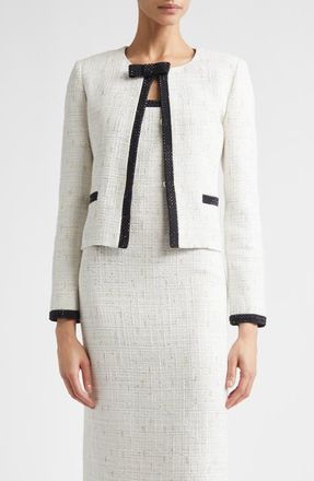 St. John Cannes Stud Trim Tweed Crop Jacket in Ecru Metallic/Black at Nordstrom, Size 10