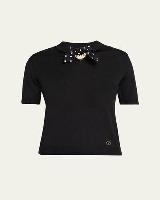 Valentino Garavani Polka Dot Bow Wool Knit Sweater