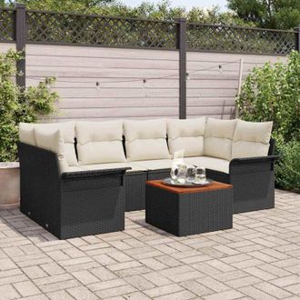 vidaXL Vidaxl - Conjunto De Sof&aacute; De Jard&iacute;n 7 Pcs Negro, Crema 55 X 55 X 37 Cm