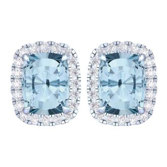 Diamond2Deal 14k White Gold Vivid Blue Cushion Cut 5.60 Ct Lab-Grown Diamond Halo Stud Earrings