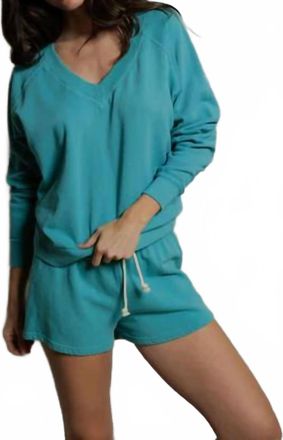 perfectwhitetee Layla French Terry Sweat Short In Teal Blue