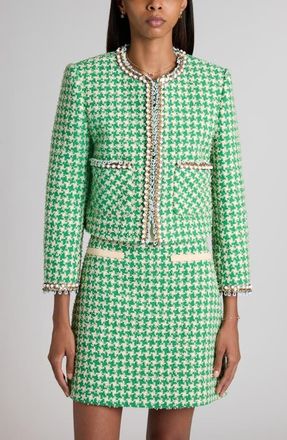 Valentino Beaded Houndstooth Cotton Blend Tweed Jacket in Green at Nordstrom, Size 4 Us