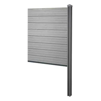Hhg Hhg - Wpc Pantalla De Privacidad Sarthe, Valla Cortavientos, Wpc Poste Para Fijar En Hormig&oacute;n, Extensi&oacute;n Elemento Estrecho, 98cm Gris