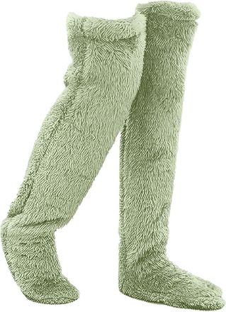 Generic Leeope Goose down Knee Socks, Over Knee High Fuzzy Leg Warmers for Christmas Winter Cozy Thigh Tube Sock for women (Green)