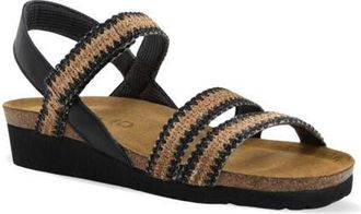Naot Kayla Sandal in Jet Black Leather/Raffia at Nordstrom, Size 11Us