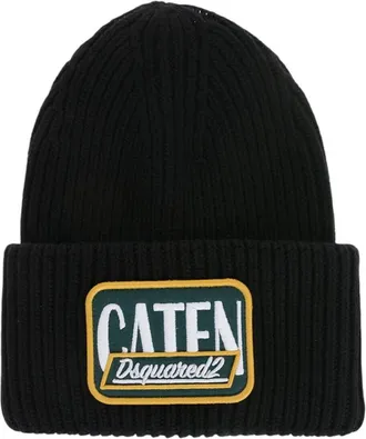 Dsquared2 Black Textured Logo Beanie Cap