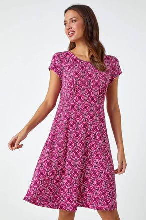 Roman Geo Print Textured Stretch Dress