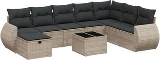 vidaXL Set De Muebles De Jard&iacute;n 9 Pzas Y Cojines Rat&aacute;n Sint&eacute;tico Gris Vidaxl