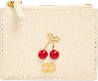 Valentino Garavani Cherryfic Leather Card Case in Light Ivory at Nordstrom