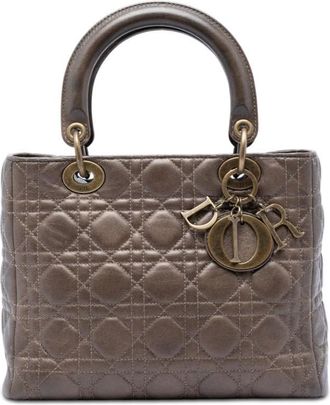 Dior Pre-owned Dior Medium Metallic Lambskin Cannage Lady Dior Ladies 6K2LRH6TIMELC13A