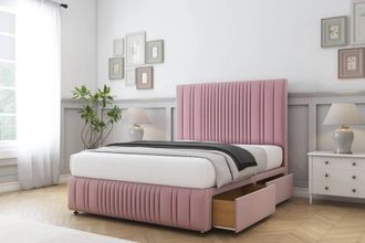 Sloomy Kingsley Plush Divan Set 2 Drawers-26 Headboard-Footboard in Pink | Size: Small Single