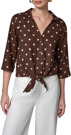 DKNY Polka Dot Linen Blend Tie Front Top in Canyon Distressed Dot at Nordstrom, Size X-Small