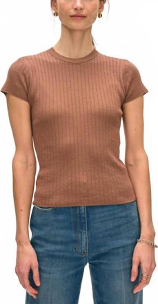 White + Warren Paperfine Short Sleeve Pointelle Tee In Mocha