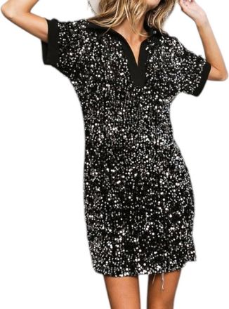 Bibi Shimmer And Shine Shirt Dress In Black