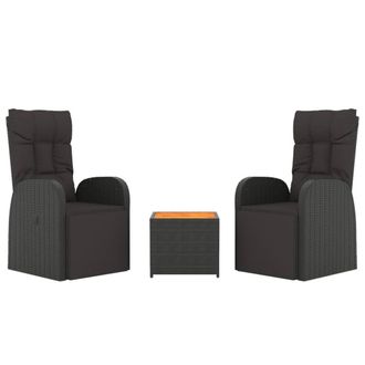 Berkfield Home Beautiful 3 Piece Garden Lounge Set Black Poly Rattan&Solid Wood