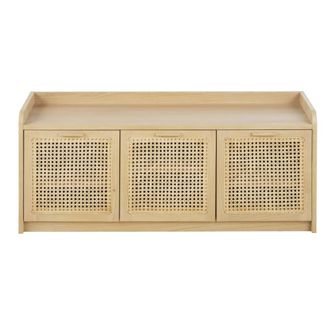 Maisons du monde Banco con 3 puertas de rejilla de rat&aacute;n 120cm