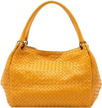 Bottega Veneta Pre-owned Handbags, female, Yellow, Size: ONE SIZE Pre-owned Woven Leather Top Handle Bag