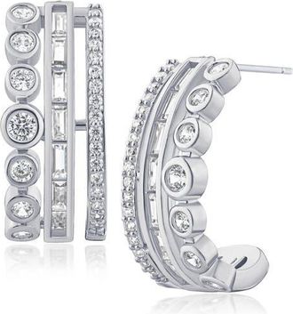 Kenneth Jay Lane Triple Row Cubic Zirconia Hoop Earrings in Rhodium Plated at Nordstrom