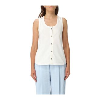 Bottega Veneta Sleeveless Tops, female, White, Size: XS Sleeveless Cotton Blend Top with Button Closure