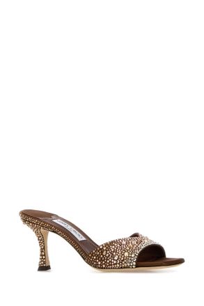 Jimmy Choo London Womens Embellished Satin Skye Mules Bronzehoneymix Sandali