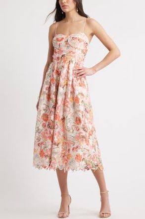 Chelsea28 Print Lace Sleeveless Midi Dress in Pink Floral at Nordstrom Rack, Size Large