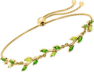 RS Pure by Ross-Simons Chrome Diopside and. Peridot Leaf Bolo Bracelet in 18kt Gold Over Sterling