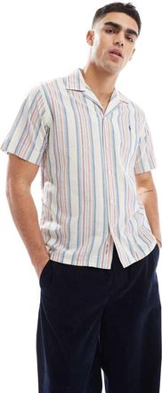 Polo Ralph Lauren Camicia classica oversize a maniche corte in chambray multicolore bianco a righe rosa con logo