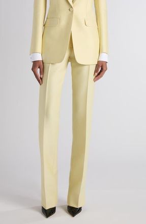Tom Ford High Waist Wool & Silk Radzimir Straight Leg Pants in Pale Lemon at Nordstrom, Size 10 Us