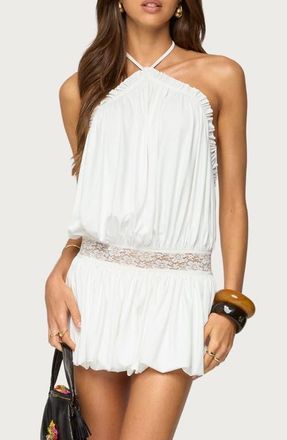 Edikted Aida Open Back Bubble Hem Minidress in White at Nordstrom, Size X-Large