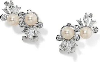 Nadri Undersea Cubic Zirconia and Imitation Pearl Climber Earrings in Rhodium at Nordstrom