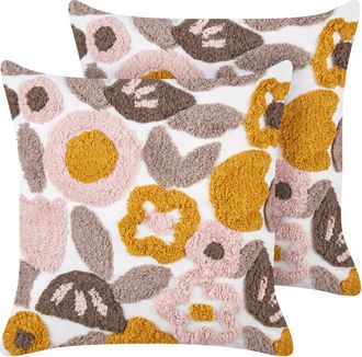 Beliani Beliani - Conjunto De 2 Cojines Decorativos De Algod&oacute;n Con Motivos Florales Cuadrados 45 X 45 Cm Funda Extra&iacute;ble Multicolor Kandiaro
