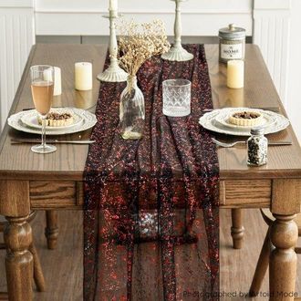 OEM Camino De Mesa De 2 Piezas, 70 X 300 Cm, Decoraci&oacute;n De Mesa Con Detalles Dorados, Para Cocina, Fiestas, Cumplea&ntilde;os Y Bodas - Negro Rojo
