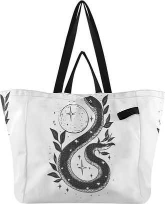 Generic Moon Star Leaves White pattern Reusable Canvas Tote Bag, Heavy Duty Grocery Shopping Bag with Large Capacity Hard Bottom Double Handles Work Groceries