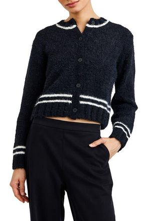 Bella Dahl Contrast Stripe Crop Cardigan in Black at Nordstrom, Size Small