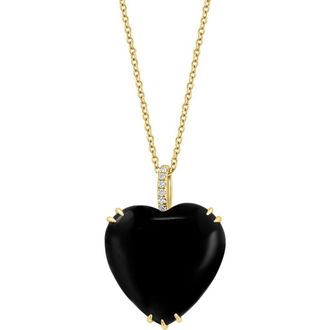 Effy 14K Yellow Gold Diamond Onyx Heart Pendant Necklace - 0.4 ctw. in Black at Nordstrom Rack