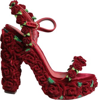 Dolce & Gabbana Red Rose Embellished Platform Sandals Womens Shoes (Pre-Owned)