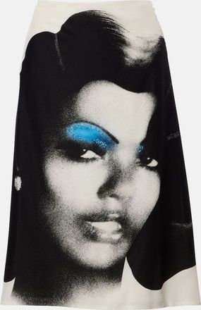 Versace Printed silk poplin midi skirt