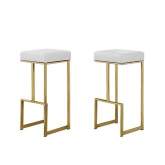 Best Master Furniture Dorrington Modern Faux Leather Backless Bar Stool in White/Gold (Set of 2)