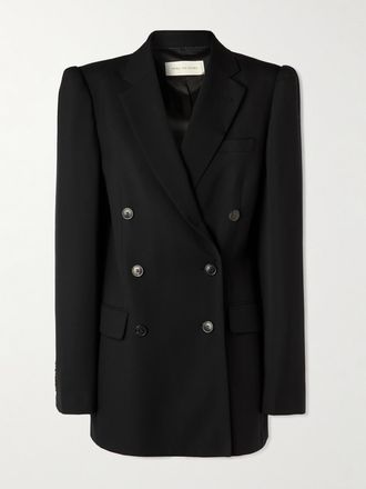 Dries Van Noten Blazer Doppiopetto In Twill Di Misto Lana E Mohair - Nero