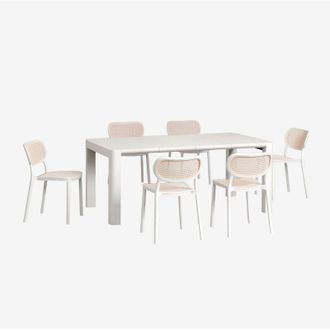 Sklum Sklum - Set tavolo rettangolare 180x100 cm Arnadine e 6 sedie da giardino impilabili Omara