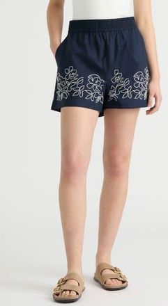 NVLT Floral Embroidered Poplin Shorts in Navy/White at Nordstrom Rack, Size X-Small