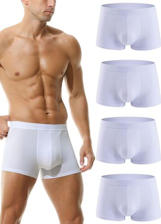 Hoerev Mens Bamboo Fibre Boxer Shorts Trunks Underwear, Pack of 4, 4 White, XXL
